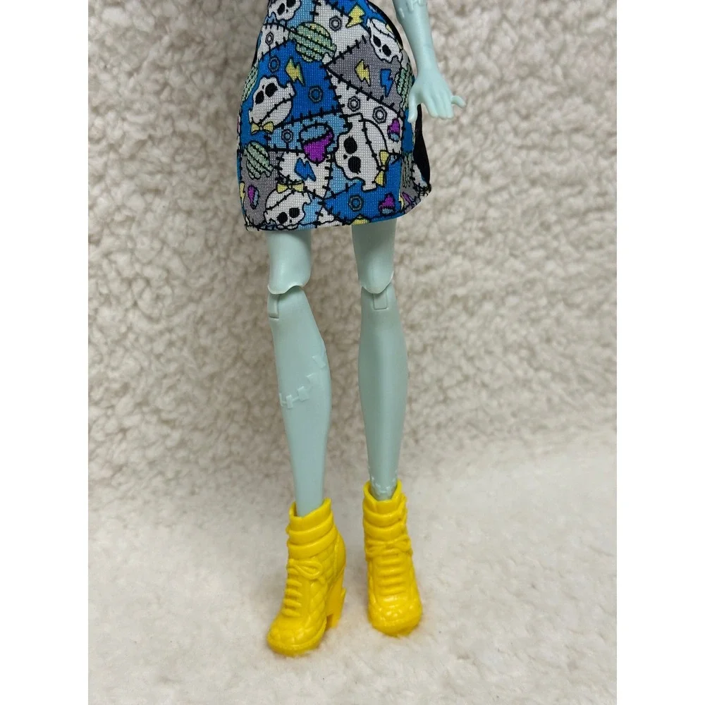 Monster High Frankie Stein Doll Blue Patchwork Dress Yellow Wedge Boots